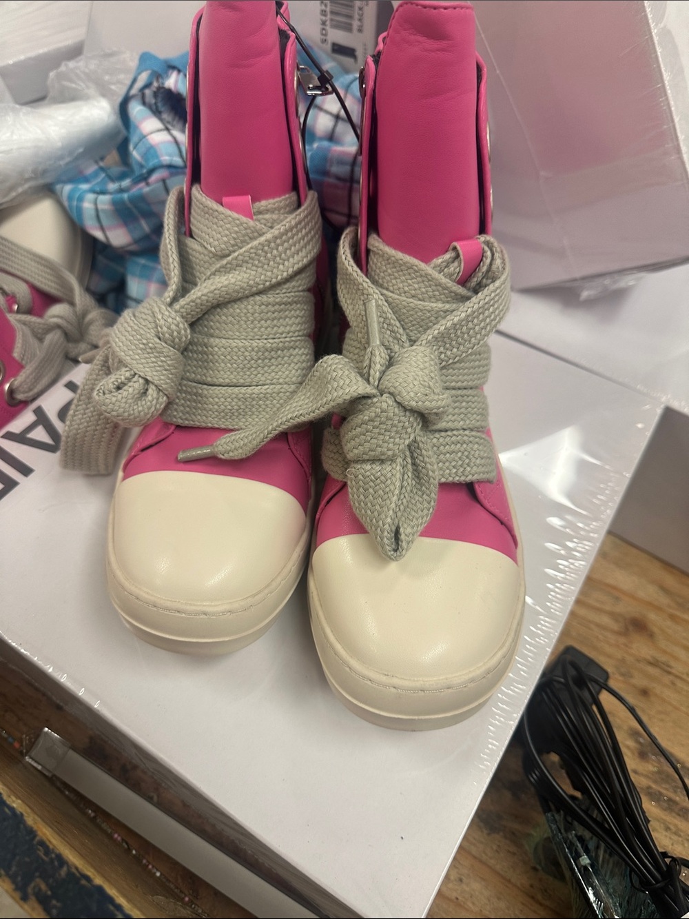 Women’s Pink High-Top Sneakers with Cream Toe and Wide Laces
